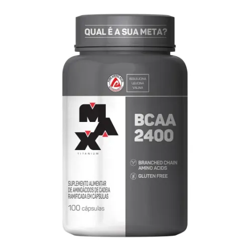 BCAA Max Titanium com embalagem vertical cinza e branca