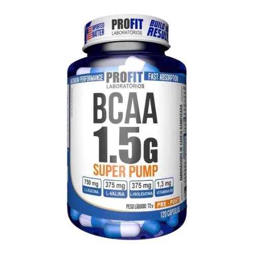 BCAA Profit com embalagem cilíndrica branca e azul