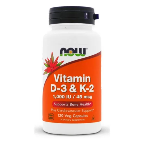 Pote de vitamina d3 + k3 alto e fino, com rótulo laranja e tampa preta