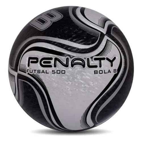 Bola de futsal preta com detalhes cinzas