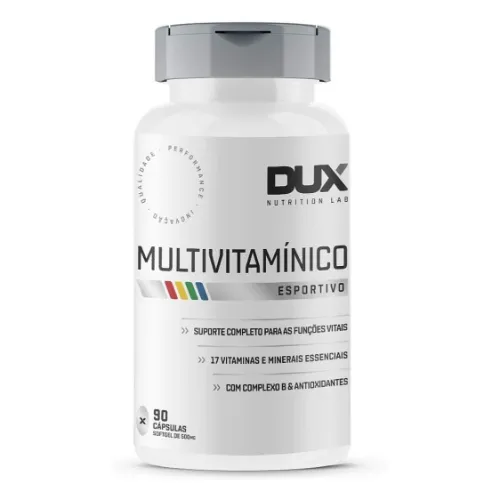 Pote de multivitamínico cilíndrico alta e estreito, com rótulo branco e tampa cinza