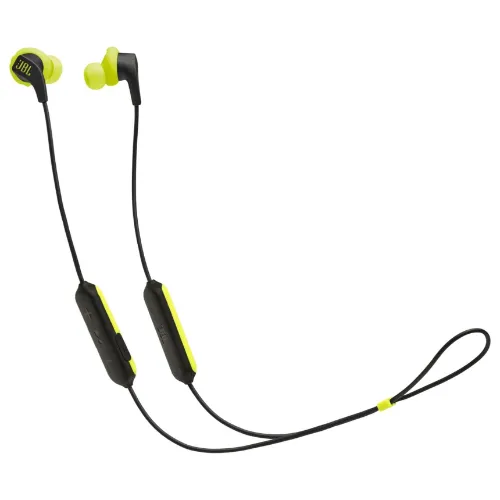 Fone de ouvido para correr com cordão e borrachas intra-auriculares verdes