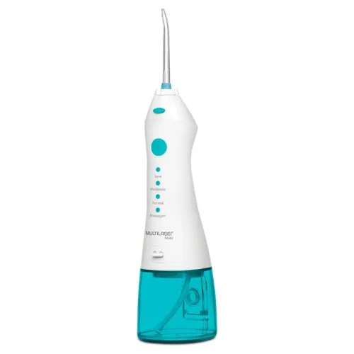 Irrigador dental portátil branco e verde