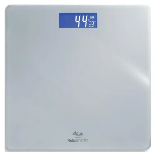 Balança de banheiro digital toda cinza com visor grande azul